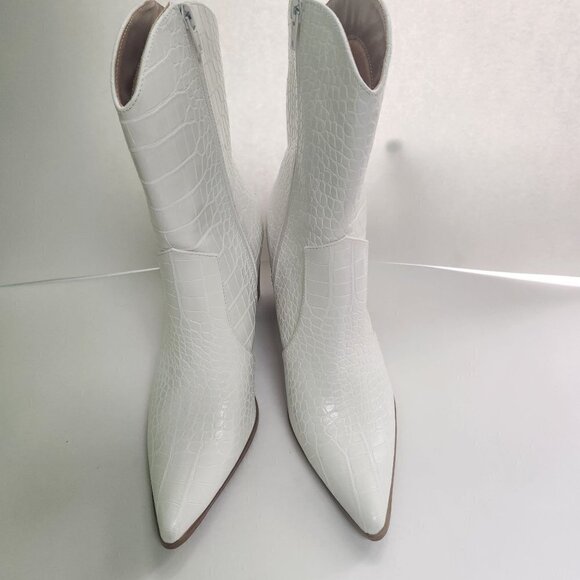 Lulus Eleora Bone Croc Embossed Mid Calf High Heel Western Boots Size 11 - Picture 10 of 16